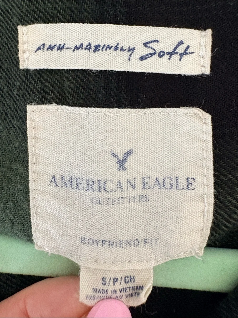 American Eagle Soft & Sexy Plaid Button Down Shirt Sz S Forest Green Black EUC - Picture 4 of 12